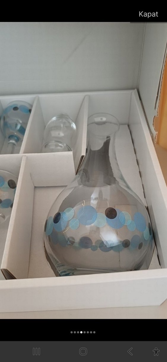 Mavi Puantiyeli Cam Karaf ve Bardak Seti - Görsel 4