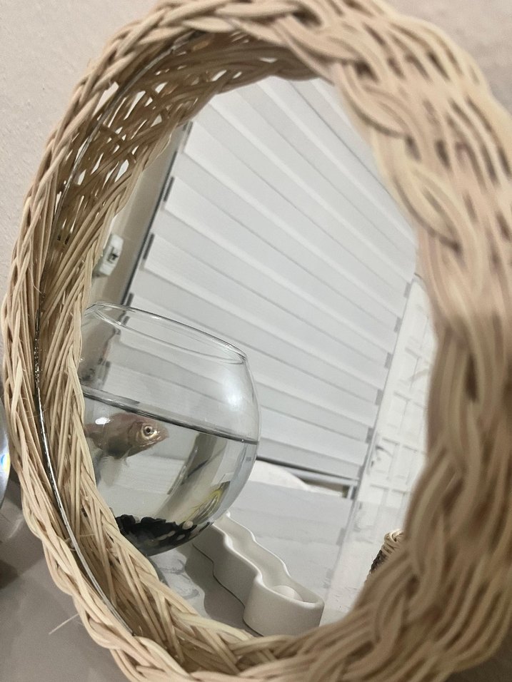 Beyaz Hasır Çerçeveli Yuvarlak Ayna - Görsel 3