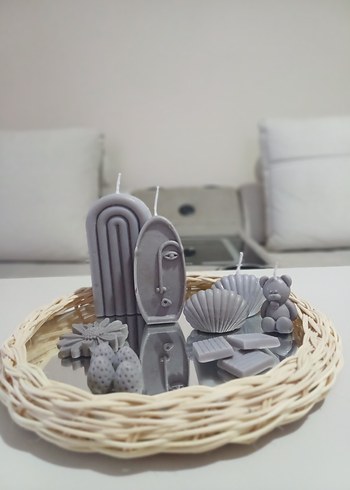Gri Dekoratif Mum Seti - Görsel 2