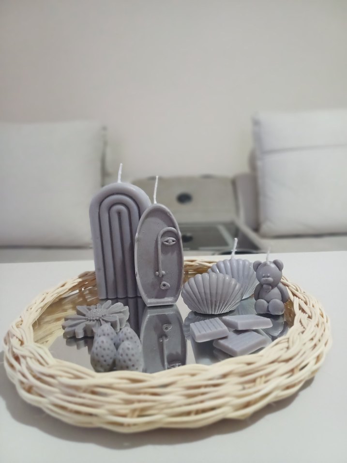 Gri Dekoratif Mum Seti - Görsel 2