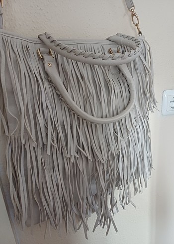 Bej Süet Püsküllü Bohem Kadın Çanta - Görsel 3