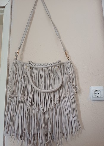 Bej Süet Püsküllü Bohem Kadın Çanta - Görsel 2