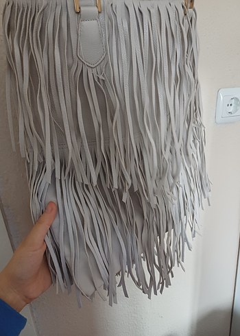 Bej Süet Püsküllü Bohem Kadın Çanta - Görsel 5