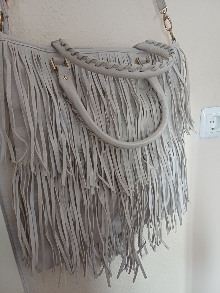 Bej Süet Püsküllü Bohem Kadın Çanta - Görsel 3