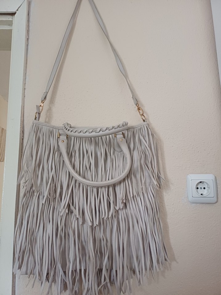 Bej Süet Püsküllü Bohem Kadın Çanta - Görsel 2