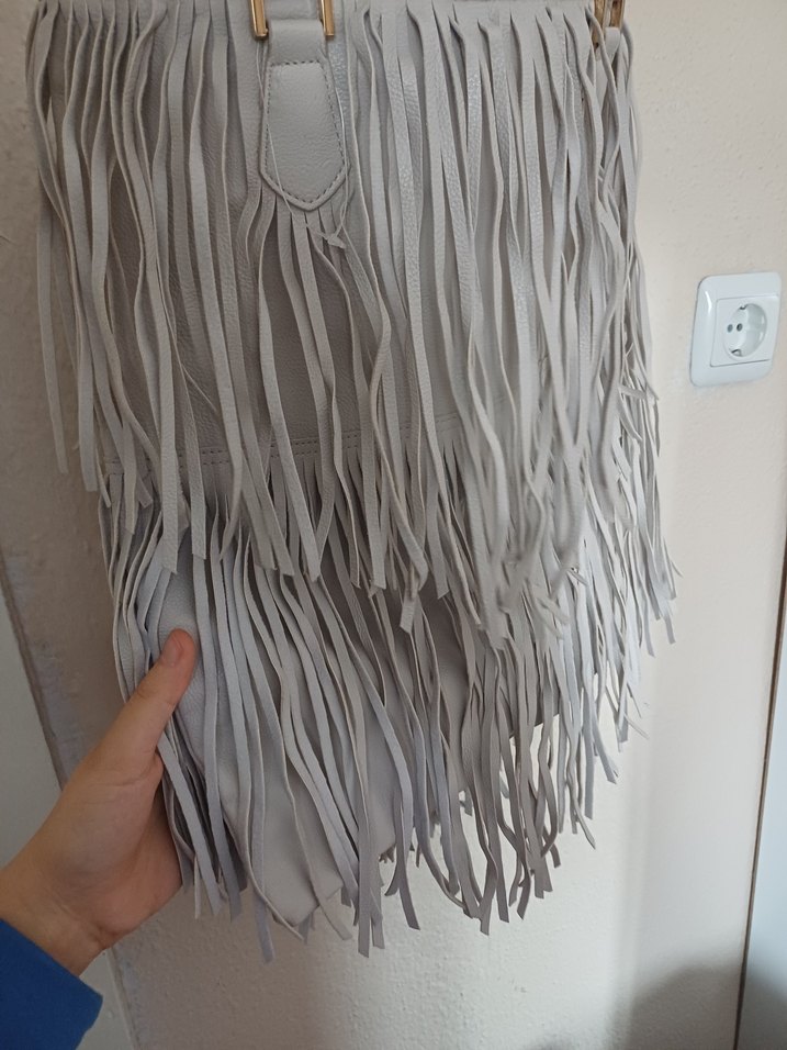 Bej Süet Püsküllü Bohem Kadın Çanta - Görsel 5