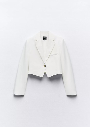 Beyaz Keten Mini Blazer Ceket