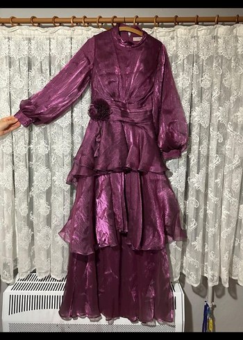 Abiye Uzun Mor Drapeli Vintage Kadın Abiye Elbise