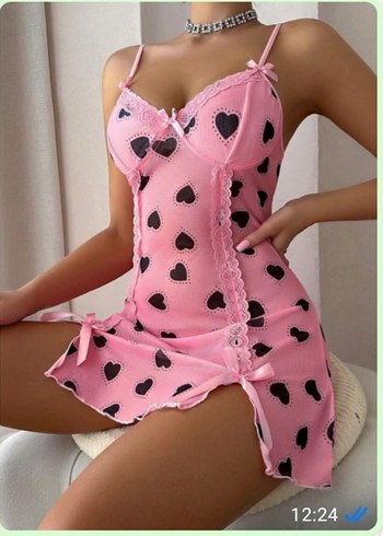 Pembe Kalpli Kısa İp Askılı Mini Gecelik - Görsel 2