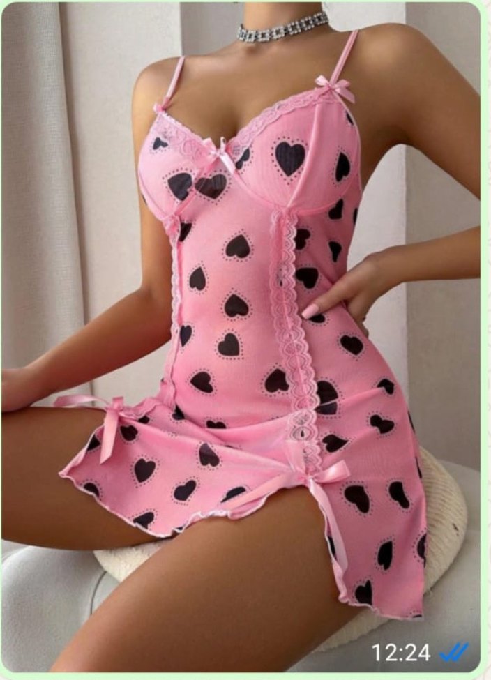 Pembe Kalpli Kısa İp Askılı Mini Gecelik - Görsel 2