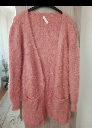 Pembe Midi Örgü Kadın Hırka