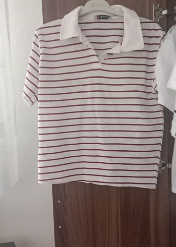 Kız Çocuk Çizgili Beyaz Polo Tişört