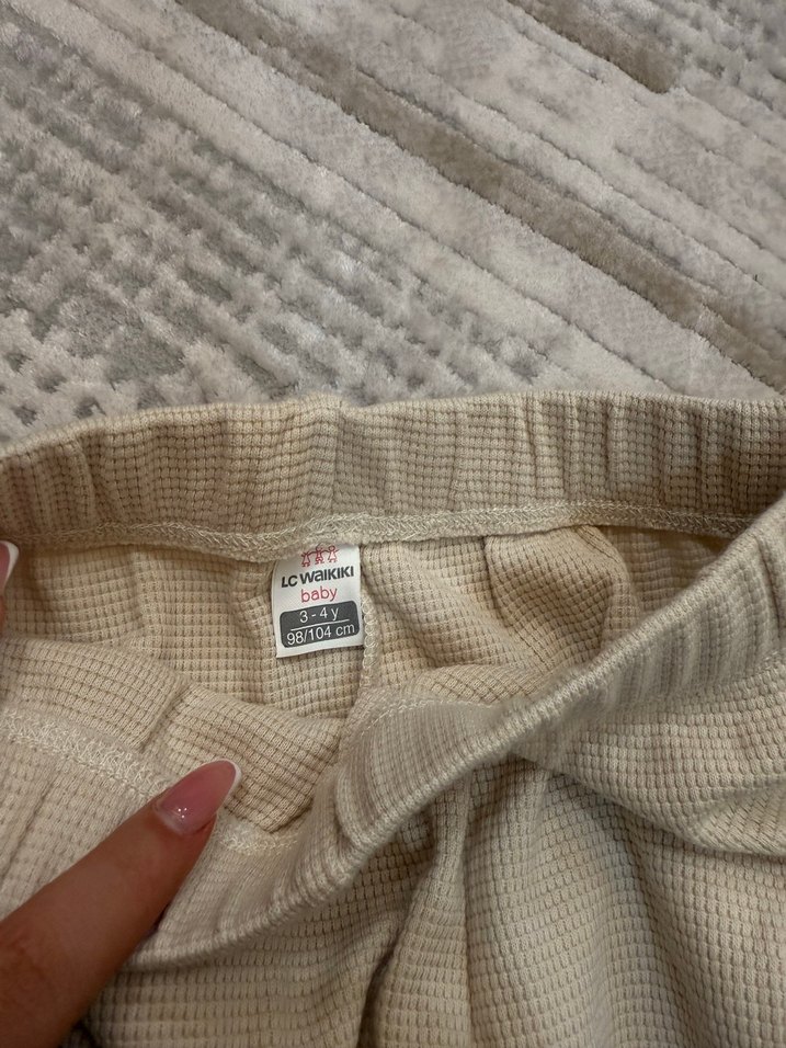 Bej kız Çocuk Bol Kesim Keten Pantolon - Görsel 3