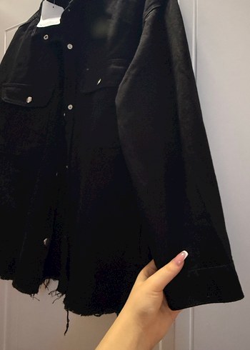 Düğmeli Siyah Kadın Denim Ceket - Görsel 3