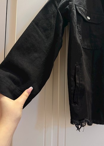 Düğmeli Siyah Kadın Denim Ceket - Görsel 2