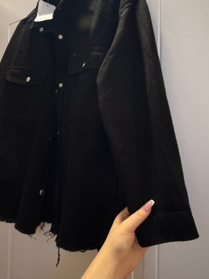 Düğmeli Siyah Kadın Denim Ceket - Görsel 3