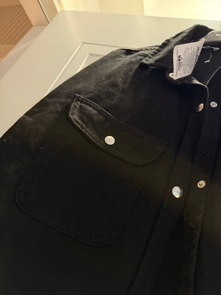 Düğmeli Siyah Kadın Denim Ceket - Görsel 5