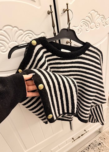 Bianco Lucci Kadın Siyah Gri Kısa Triko Kazak - Görsel 2