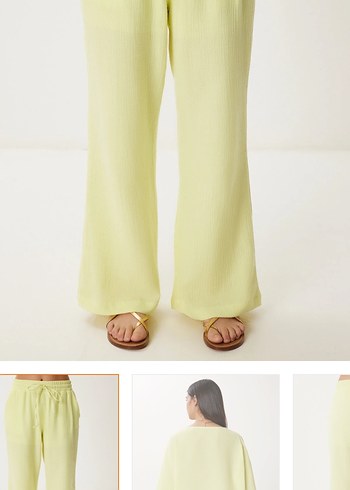 Kadın Sarı Keten Geniş Paça Pantolon takım - Görsel 2