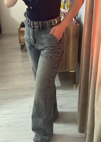 Diğer Kadın Mavi Bol Kesim Midi Kot jean