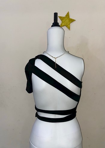 m Beden siyah Renk Siyah Tek Omuz Crop Top