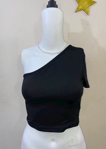 Diğer Siyah Tek Omuz Crop Top