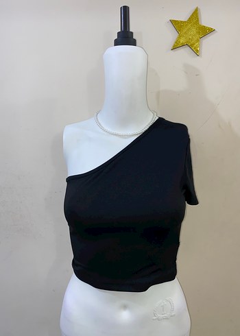 Siyah Tek Omuz Crop Top