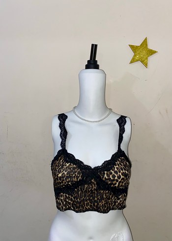 Dantel Detaylı Leopar Desenli Bustiyer
