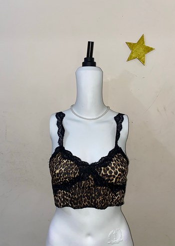 Diğer Dantel Detaylı Leopar Desenli Bustiyer