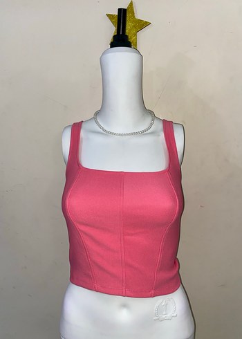Pembe Kadın Midi Kolsuz Bluz