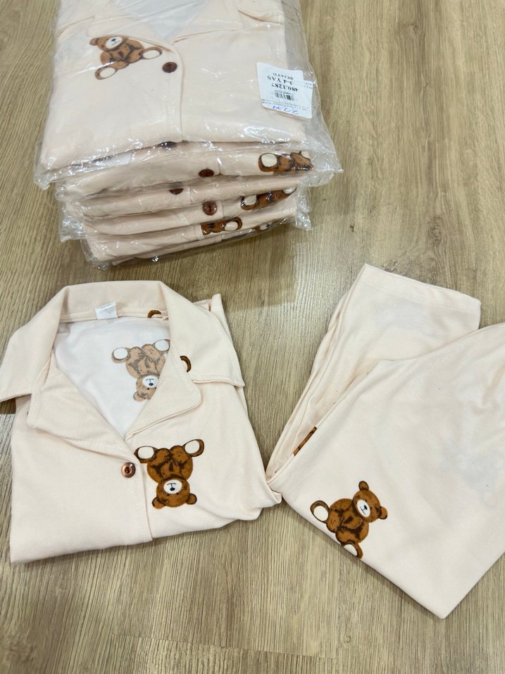 Nakışlı Kahverengi Ayı Desenli Çocuk Pijama Takımı - Görsel 2