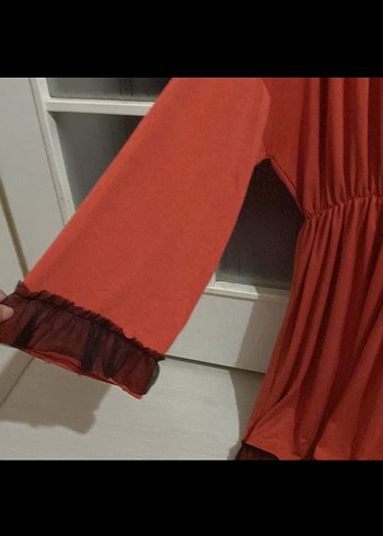 42 Beden kırmızı Renk Kırmızı Uzun Kollu Bohem Örgü Elbise