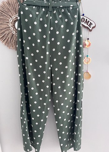 Haki Puantiyeli Bol Kesim Kadın Pantolon - Görsel 4