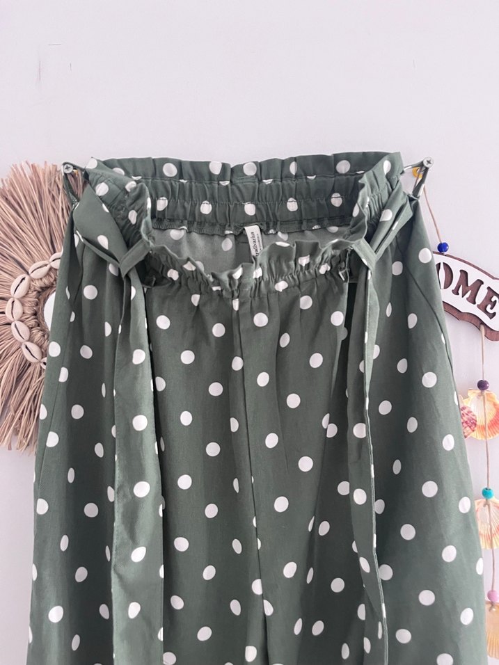 Haki Puantiyeli Bol Kesim Kadın Pantolon - Görsel 2