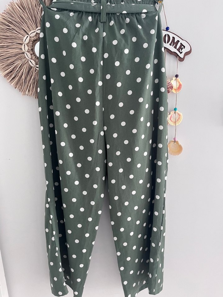 Haki Puantiyeli Bol Kesim Kadın Pantolon - Görsel 4