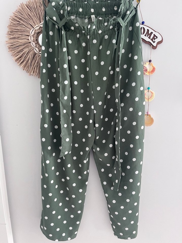 Haki Puantiyeli Bol Kesim Kadın Pantolon - Görsel 5