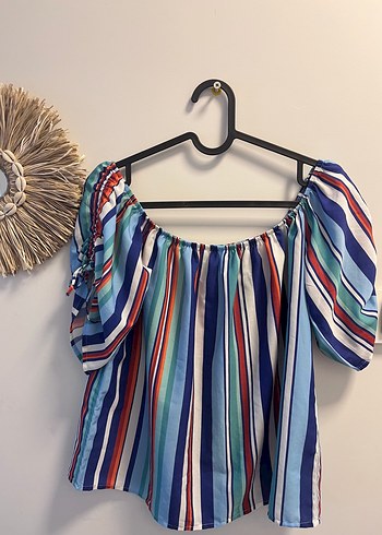 Renkli Çizgili Bohem Mini Bluz - Görsel 8
