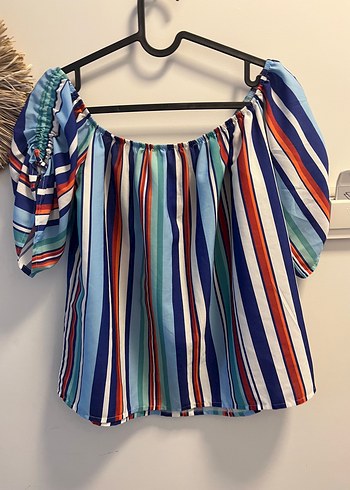 Renkli Çizgili Bohem Mini Bluz - Görsel 6