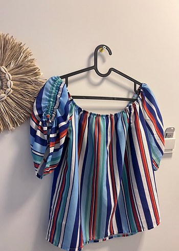 Renkli Çizgili Bohem Mini Bluz - Görsel 3