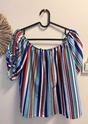 Renkli Çizgili Bohem Mini Bluz - Görsel 5
