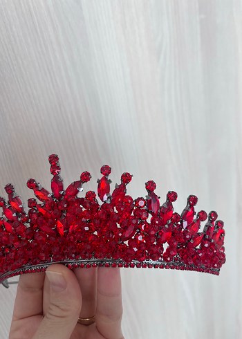 Kırmızı parlak taşlı kına tacı - Görsel 9