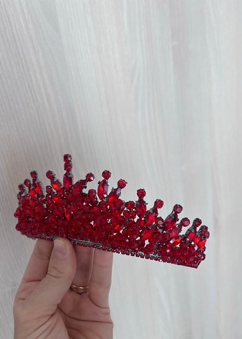Kırmızı parlak taşlı kına tacı - Görsel 8