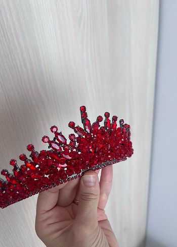 Kırmızı parlak taşlı kına tacı - Görsel 5