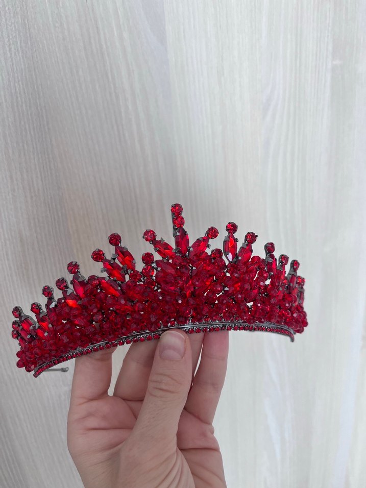 Kırmızı parlak taşlı kına tacı - Görsel 4
