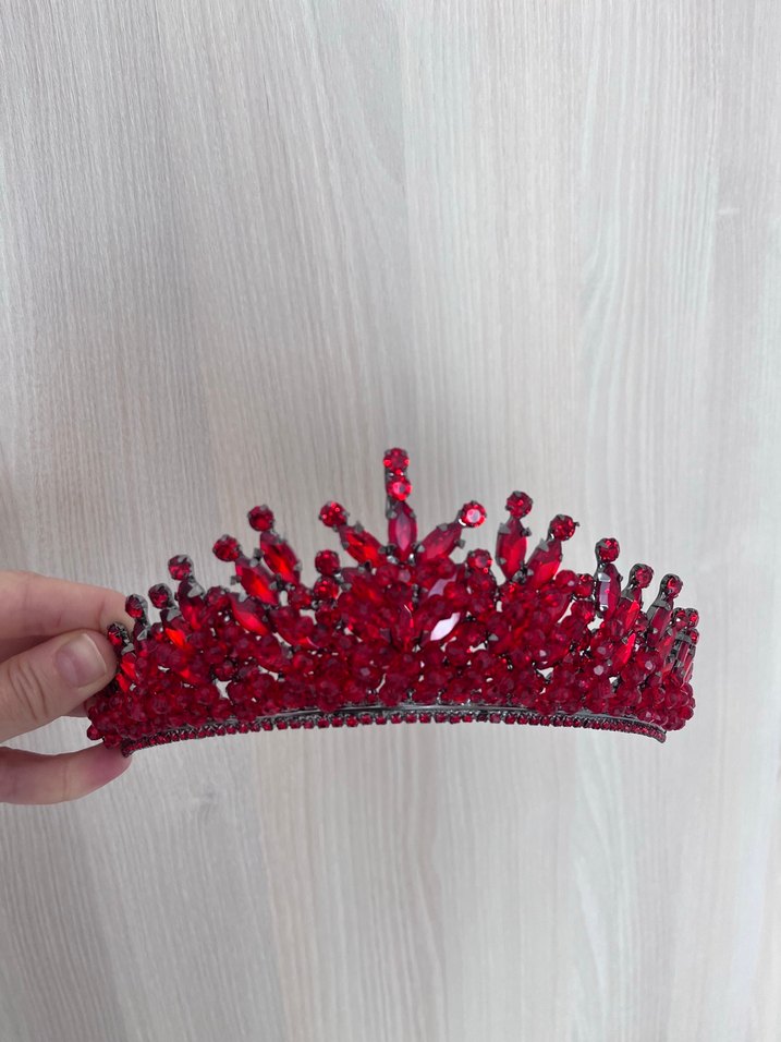 Kırmızı parlak taşlı kına tacı - Görsel 2