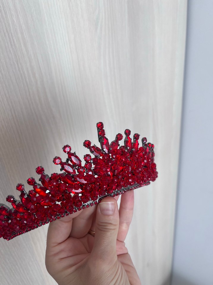 Kırmızı parlak taşlı kına tacı - Görsel 5