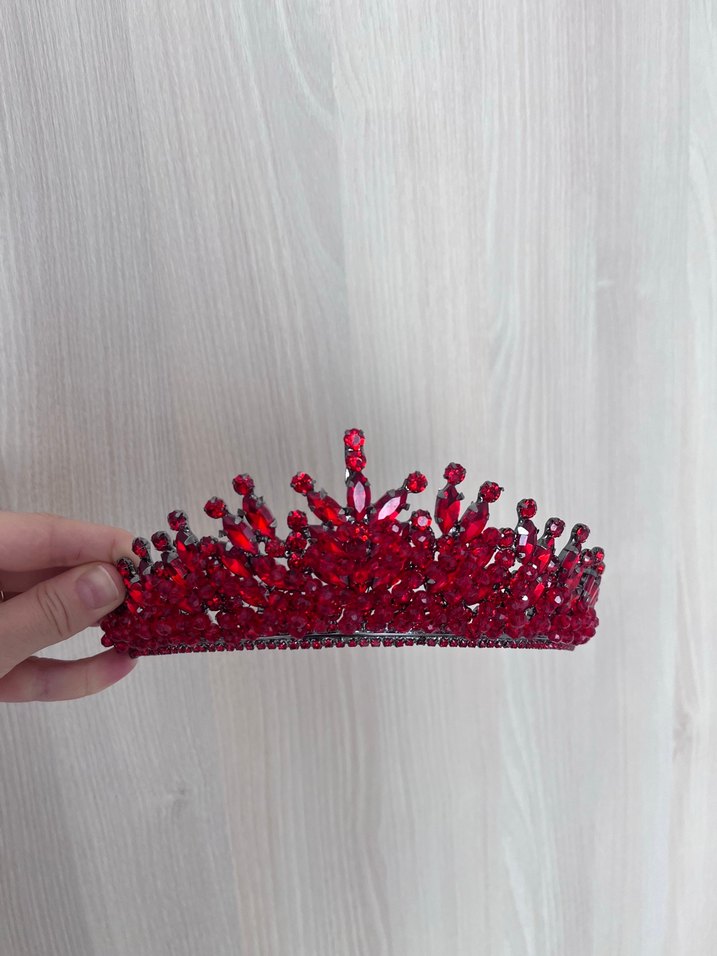 Kırmızı parlak taşlı kına tacı - Görsel 3