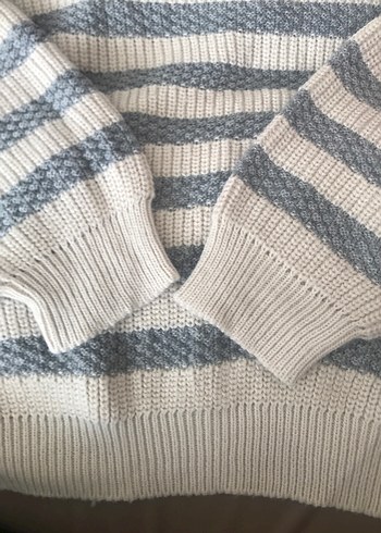 Gri Çizgili Örgü Kadın Kazak - Görsel 6