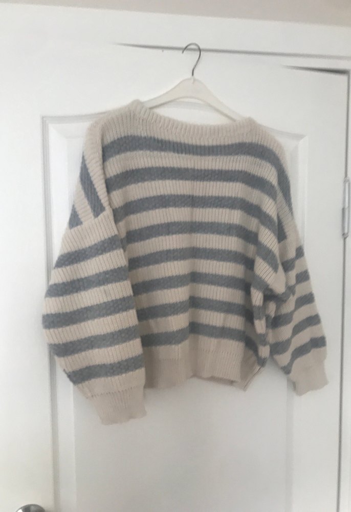 Gri Çizgili Örgü Kadın Kazak - Görsel 5