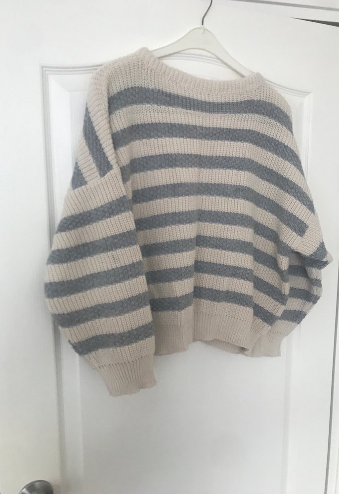 Gri Çizgili Örgü Kadın Kazak - Görsel 4